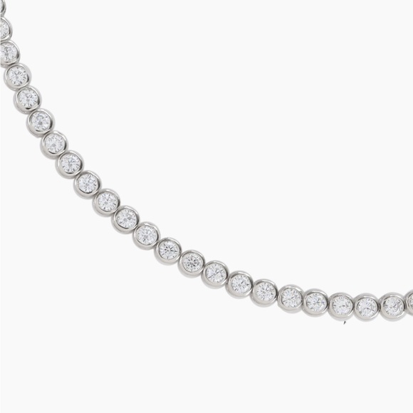 New white Gold Plated Bezel CZ Tennis Necklace | 16.5” Sparkly Choker - Picture 5 of 7